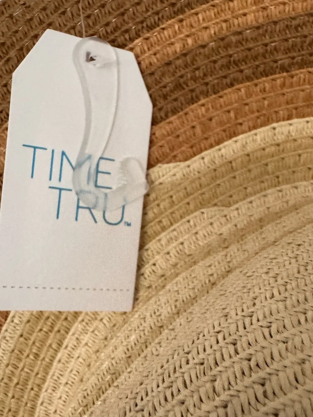NWT Time and Tru Ombre Straw Sun Hat Wide Brim Neutral Boho Beach